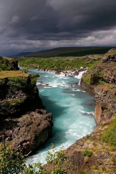 Hvitta River Hraunfossar Waterfalls Iceland Europe — Stock Photo, Image
