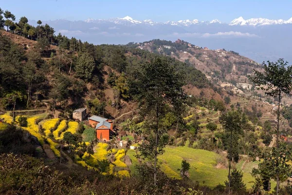 Vista Dos Campos Terraços Das Montanhas Dos Himalaias Nagarkot Nepal — Fotografia de Stock