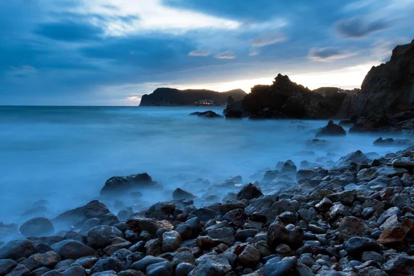 Evening Sea Waves Peguera Majorca Balearic Islands Spain Europe — Fotografia de Stock