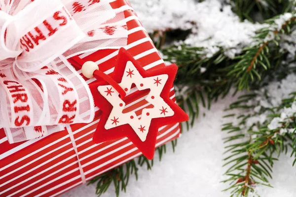 Christmas Present Snow Branches Fir — Stockfoto