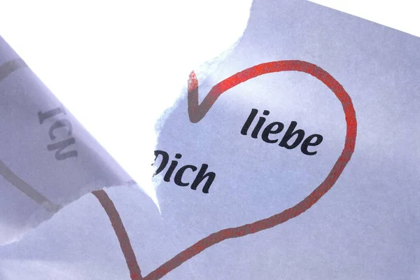 Piece Torn Paper Inscription Ich Liebe Dich German Love You — Stock fotografie