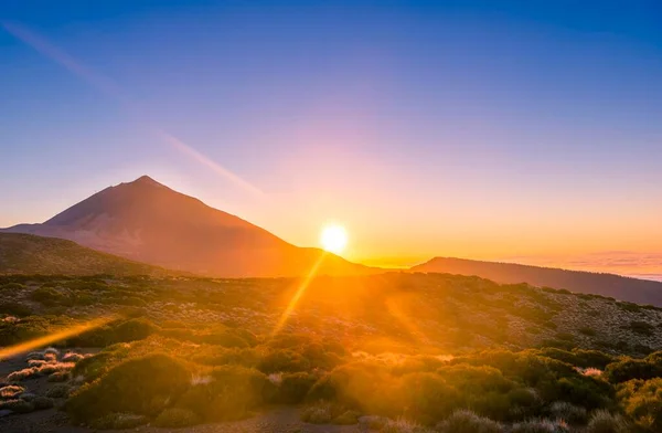 Sunset Volcano Teide Volcano Landscape Backlit Scenery National Park Teide — Foto Stock