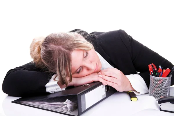 Frau Kostüm Büro Schlafend — Stockfoto