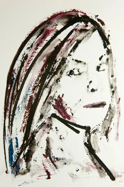 Portrait Woman Face Watercolor Artist Gerhard Kraus Kriftel Germany Europe — Stockfoto