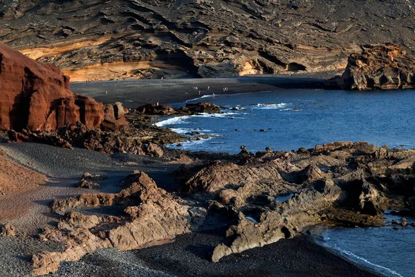 Schwarzer Strand Vulkankrater Golfo Lanzarote Kanarische Inseln Spanien Europa — Stockfoto