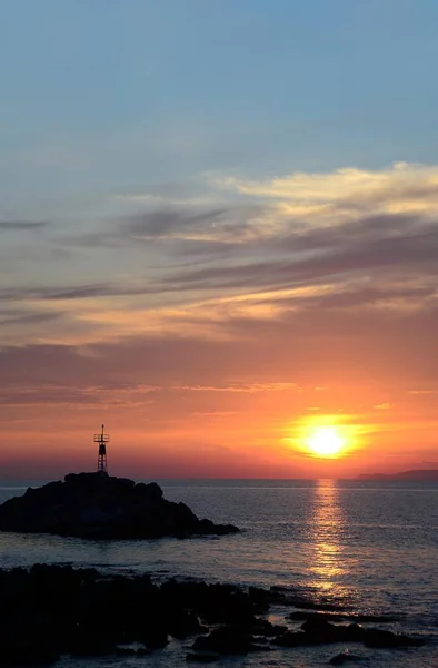 Small Lighthouse Sunset Sissi Crete Greece Europe — Foto Stock