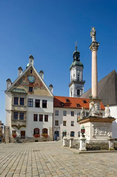 Town Hall City Parish Church Georg Marian Column Marienplatz Freising — Foto Stock