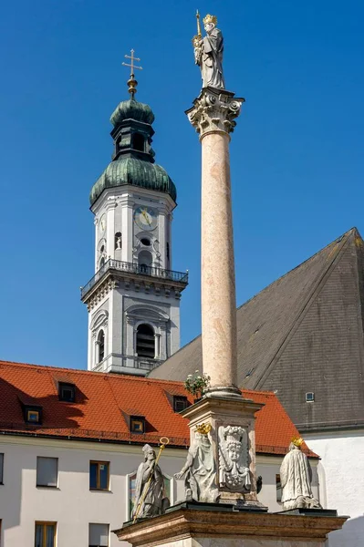 Town Hall City Parish Church Georg Marian Column Marienplatz Freising — Foto Stock