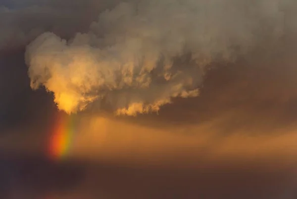 Evening thunderstorm with Cumulonimbus cloud and rainbow above a sand dune, rainy season, Kalahari Desert, Kgalagadi Transfrontier Park, South Africa, Africa