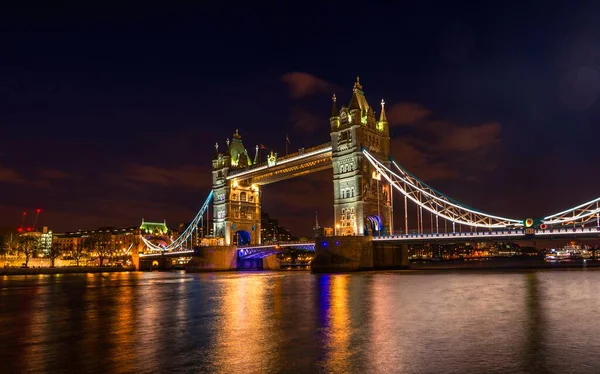 Illuminated Tower Bridge Night Water Reflection Southwark London England United — Stock Photo, Image