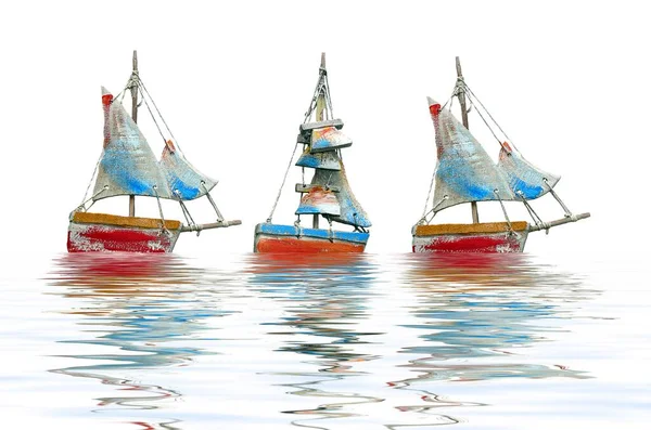 Three Crafted Sailboats Photomontage — Stock Fotó