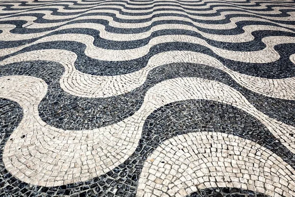 Mosaic pavement, black and white, wavelike pavement, Rossio Square, Lisbon, Portugal, Europe