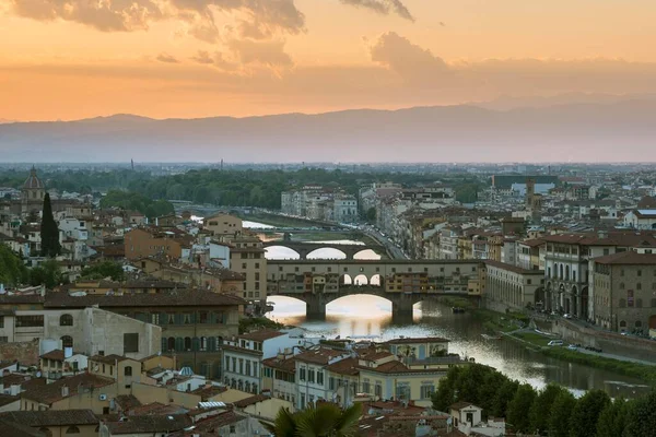 Panoramic View Piazzale Michelangelo Cityscape Sunset Ponte Vecchio River Arno — Zdjęcie stockowe