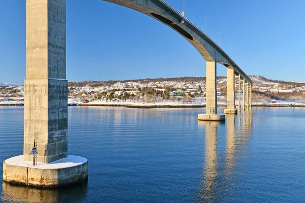 Bridge Made Concrete Reflected Gisund Finnsnes Troms Norway Europe — Stock Photo, Image