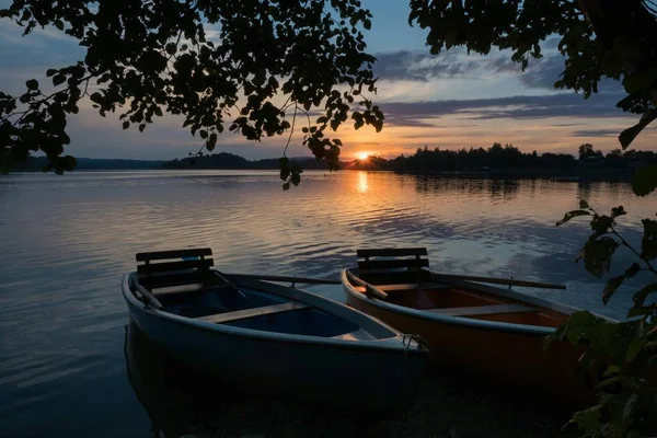 Abendstimmung Mit Ruderbooten Staffelsee Bayern Deutschland Europa — Stockfoto