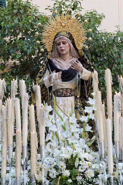 Statua Della Vergine Maria Processione Del Venerdì Santo Semana Santa — Foto Stock