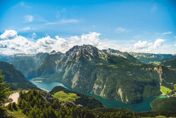 Utsiktstorn Med Utsikt Över Knigssee Och Watzmann Från Jenner Berchtesgaden — Stockfoto