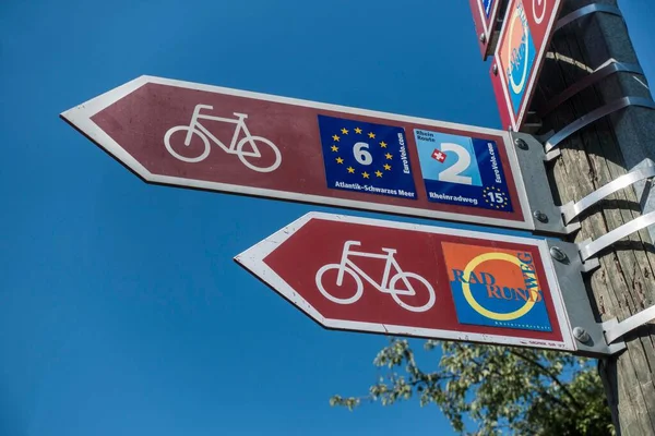 Signalisation Des Pistes Cyclables Régionales Européennes Long Rhin Full Reuenthal — Photo