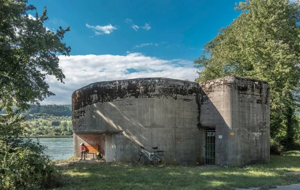 Infantriebunker at the Swiss Rhine bank, 2-storey, built in 1938 to defend against Germany, part of the fortress museum Reuenthal, Full-Reuenthal, Aargau, Switzerland, Europe