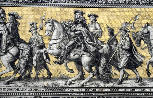 Augustus Sterke Prinselijke Processie Betegelde Buitenmuur Van Het Stallhof Dresden — Stockfoto