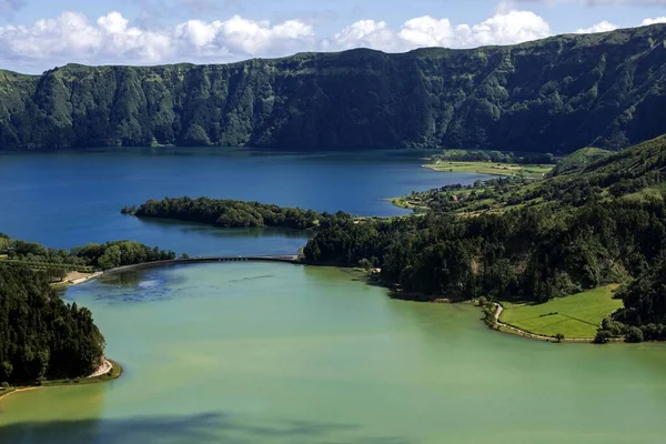 Utsikt Från Miradouro Vista Rei Vulkankratern Caldera Sete Cidades Med — Stockfoto