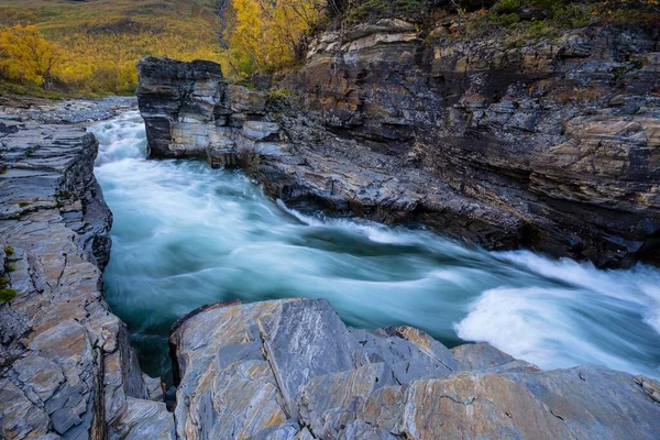 Herbst Abisko Canyon Fluss Abiskojkka Abiskojakka Abisko National Park Norrbottens — Stockfoto