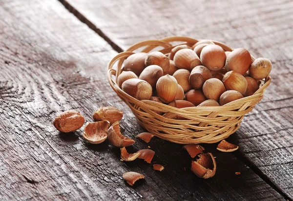 Hazelnuts in the basket — Stock Photo, Image