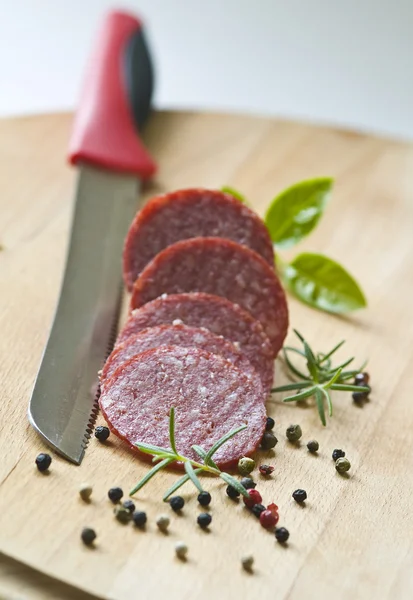 Saucisse de salami de viande tranchée — Photo