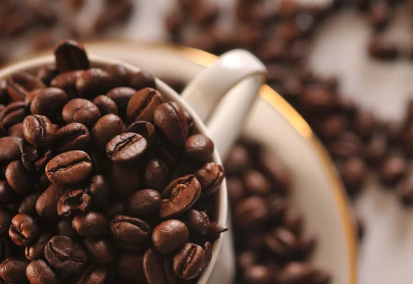Grãos de café e xícara — Fotografia de Stock