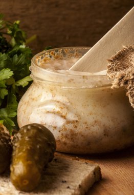 Lard with cracklings in jar