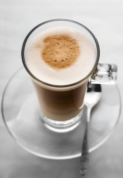 Café con leche en vaso - primer plano —  Fotos de Stock