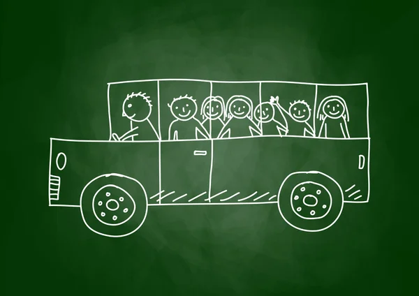 Drawing of school bus on blackboard — Stock Vector