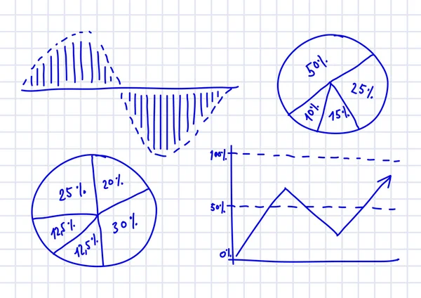 Tekening van grafiek op gekwadrateerde papier — Stockvector