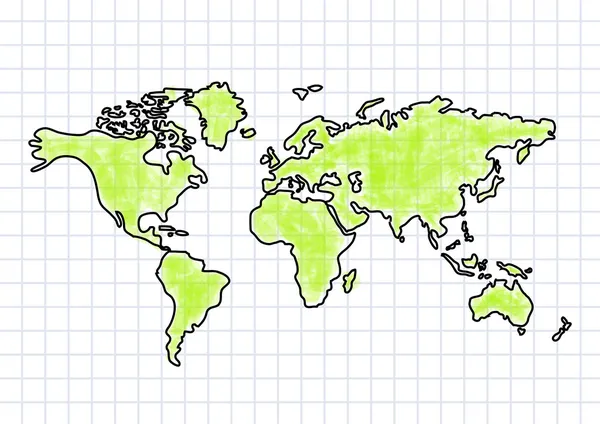 Zeichnung der Landkarte auf kariertem Papier — Stockvektor