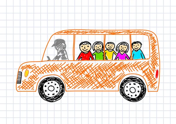 Tekening van de bus van de school op gekwadrateerde papier — Stockvector