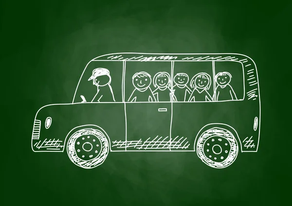 Drawing of school bus on blackboard — Stock Vector