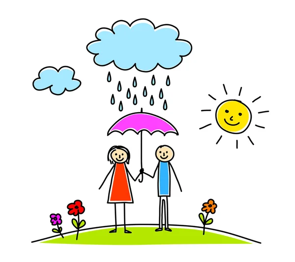 女人和男人在雨中 — 图库矢量图片
