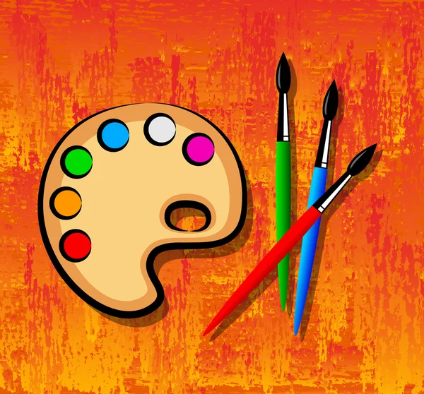 Palette et pinceaux sur fond orange — Image vectorielle