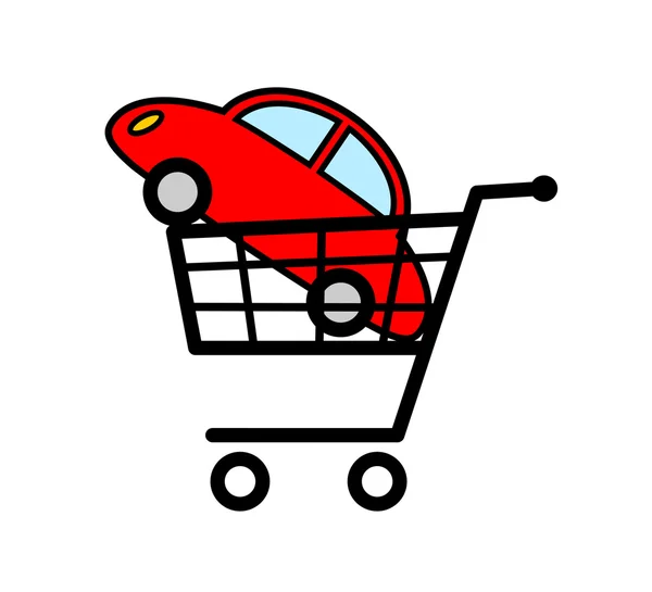 New car in shopping cart — Stock Vector