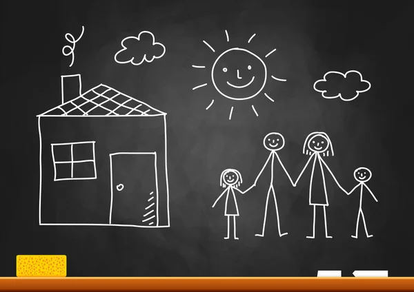 Teckning av familj och hus på blackboard — Stock vektor
