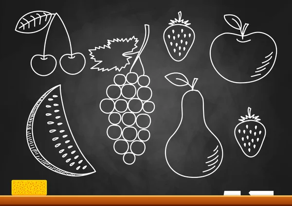 Drawing of fruits on blackboard — Stock Vector