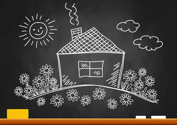 Drawing of house on blackboard — Stock Vector