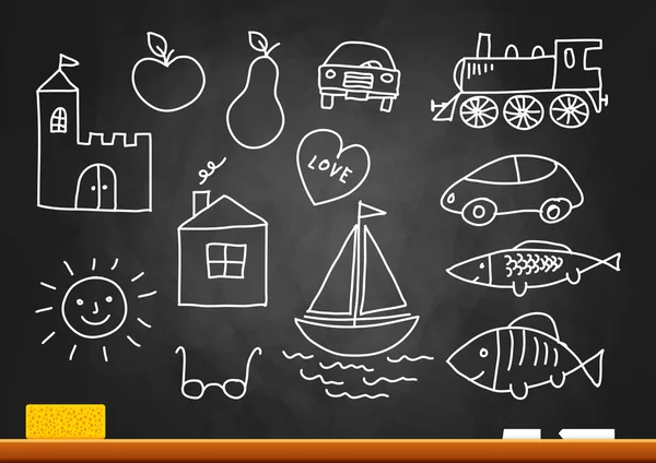 Drawings on blackboard — Stock Vector