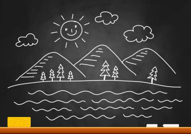 Drawing of landscape on blackboard clipart