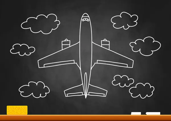 Tekening van vliegtuig op blackboard — Stockvector