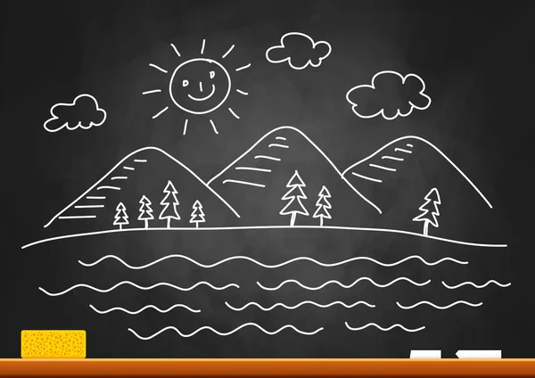 Drawing of landscape on blackboard — Stock Vector
