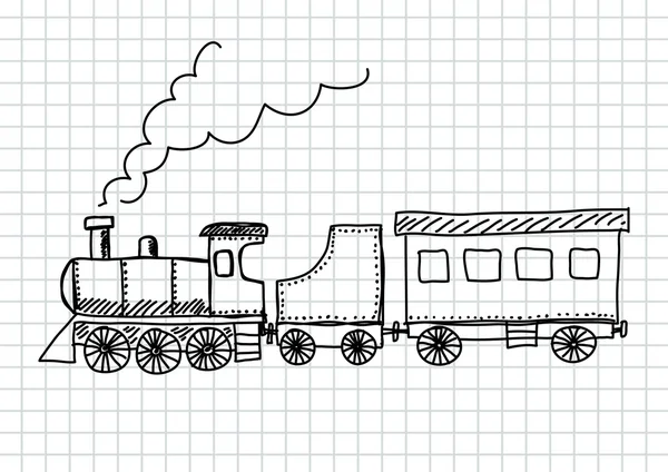 Dessin du train sur papier quadrillé — Image vectorielle