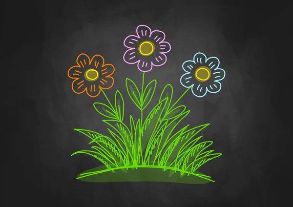 Dibujo de flores en pizarra — Vector de stock