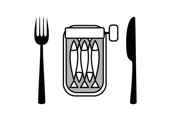 Canette de sardines avec couverts — Image vectorielle