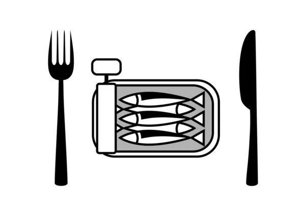 Lata de sardinas con cubiertos — Vector de stock